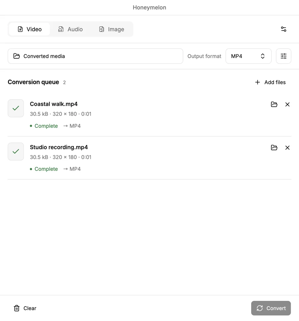 Honeymelon 3.0 beta desktop media conversion interface